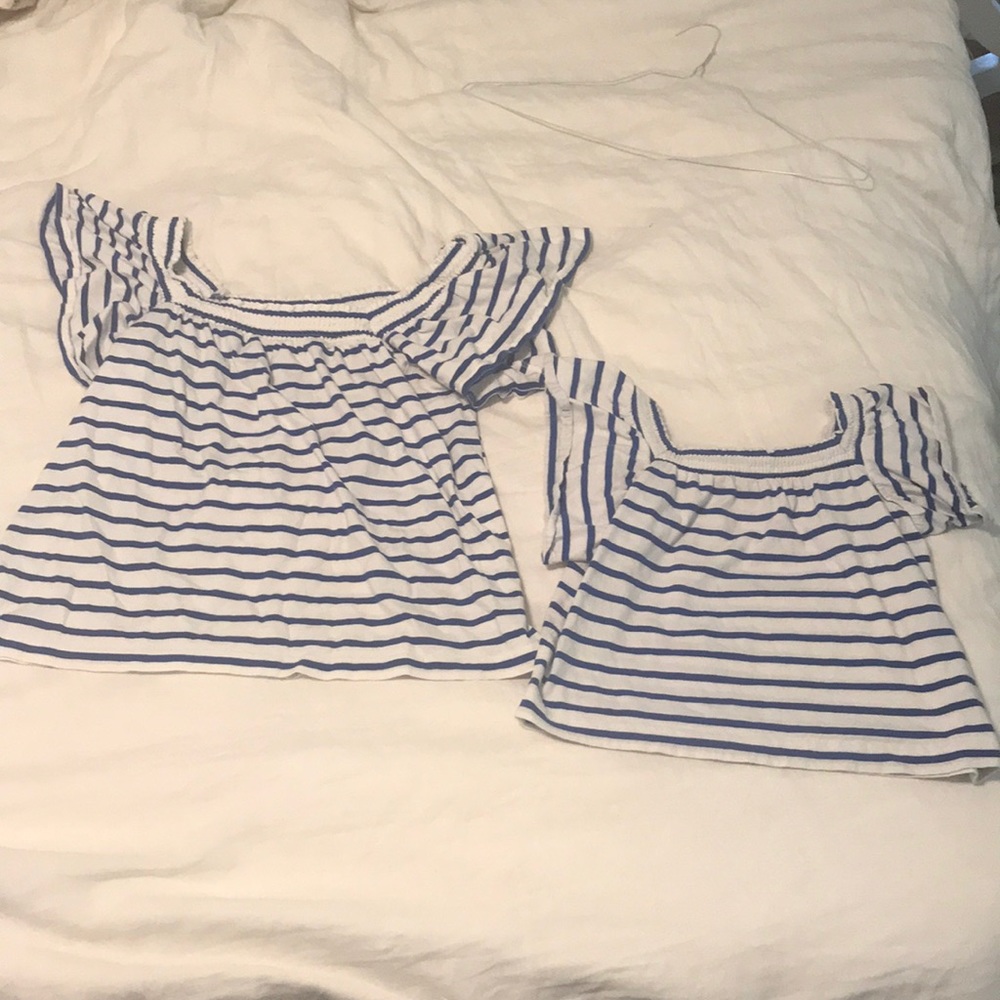 J.crew flutter sleeve blue stripe matching top S 4